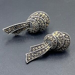 Judith Jack Designer Black
Marcasite Sterling Silver Art Deco
Omega back Earring